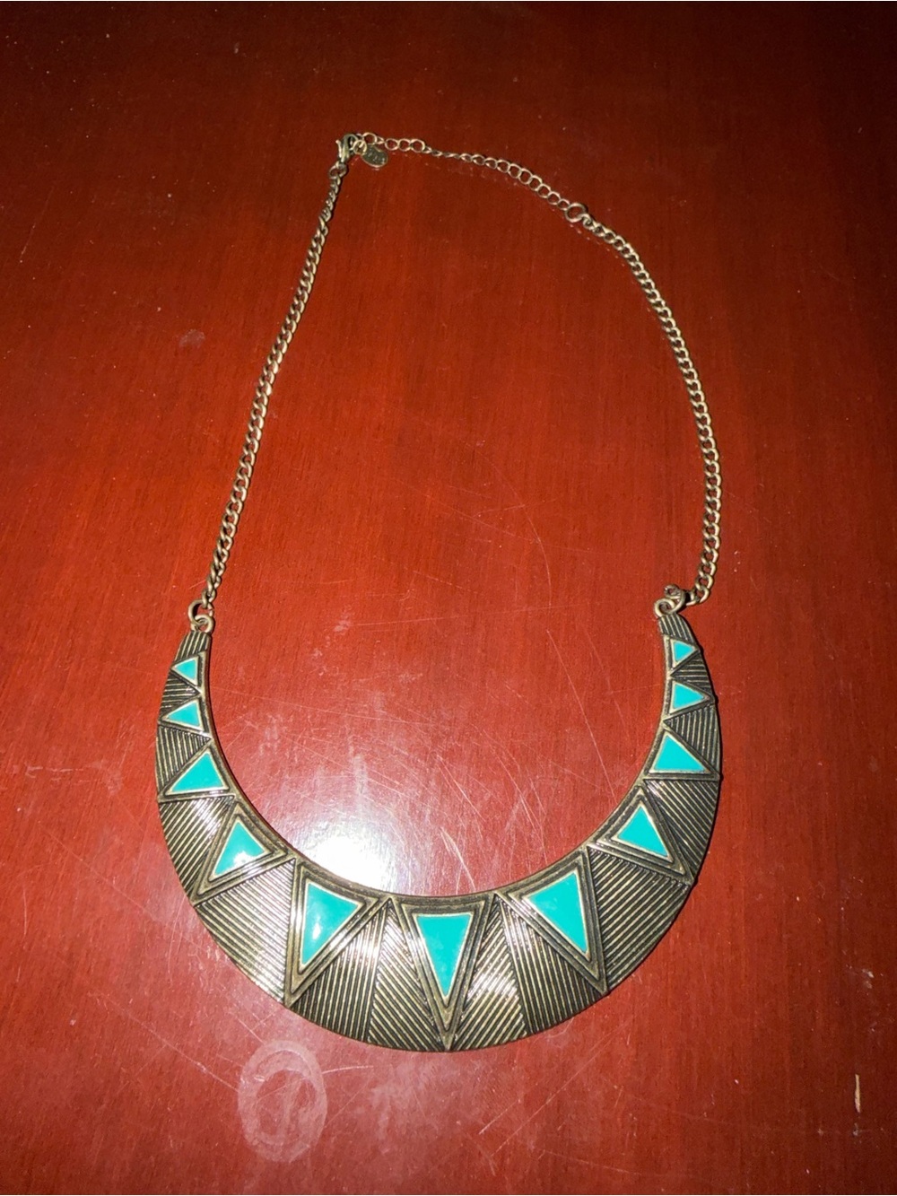 Gold-Tone Statement Necklace with Turquoise Triangle Inlays
